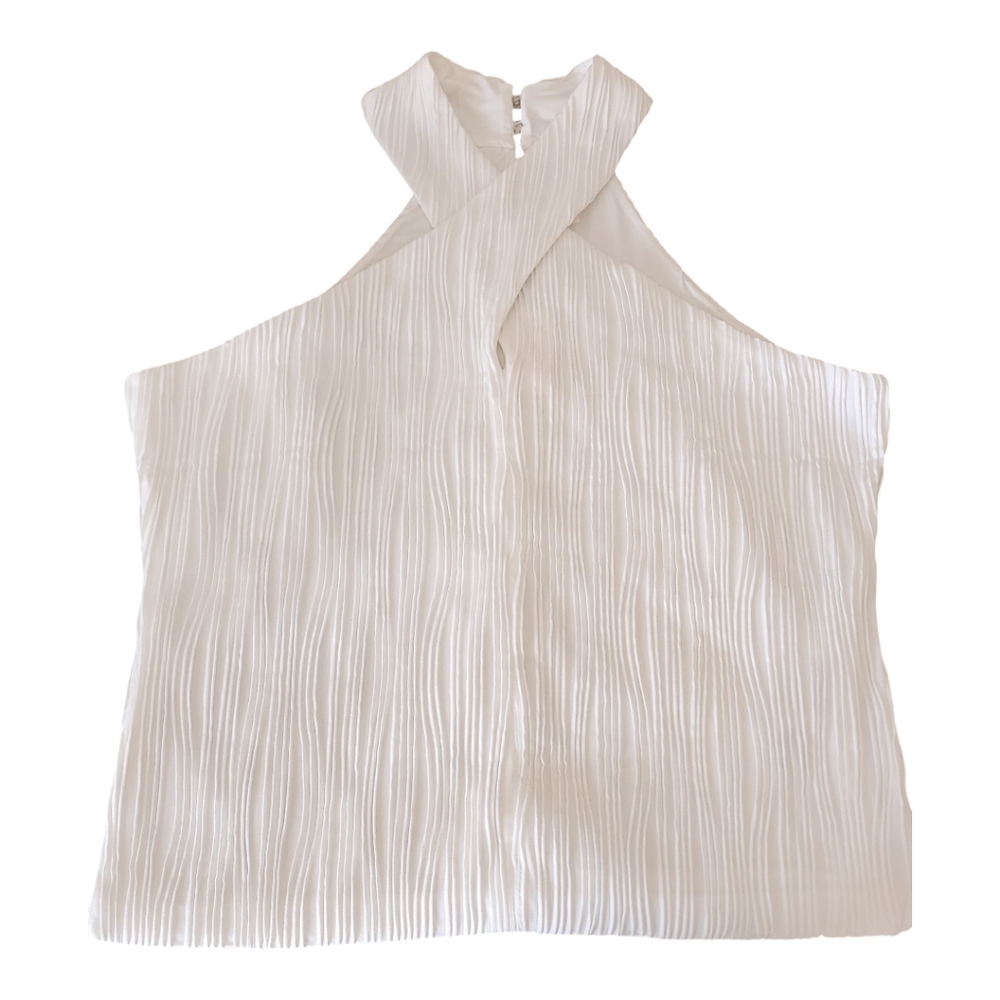 Anthropologie Cream Pleated Halter Top - Picture 3 of 5